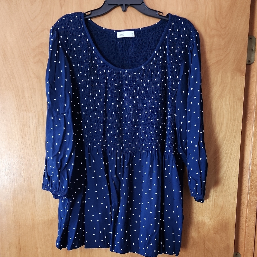 Cato Navy Blue Blouse with White Dots